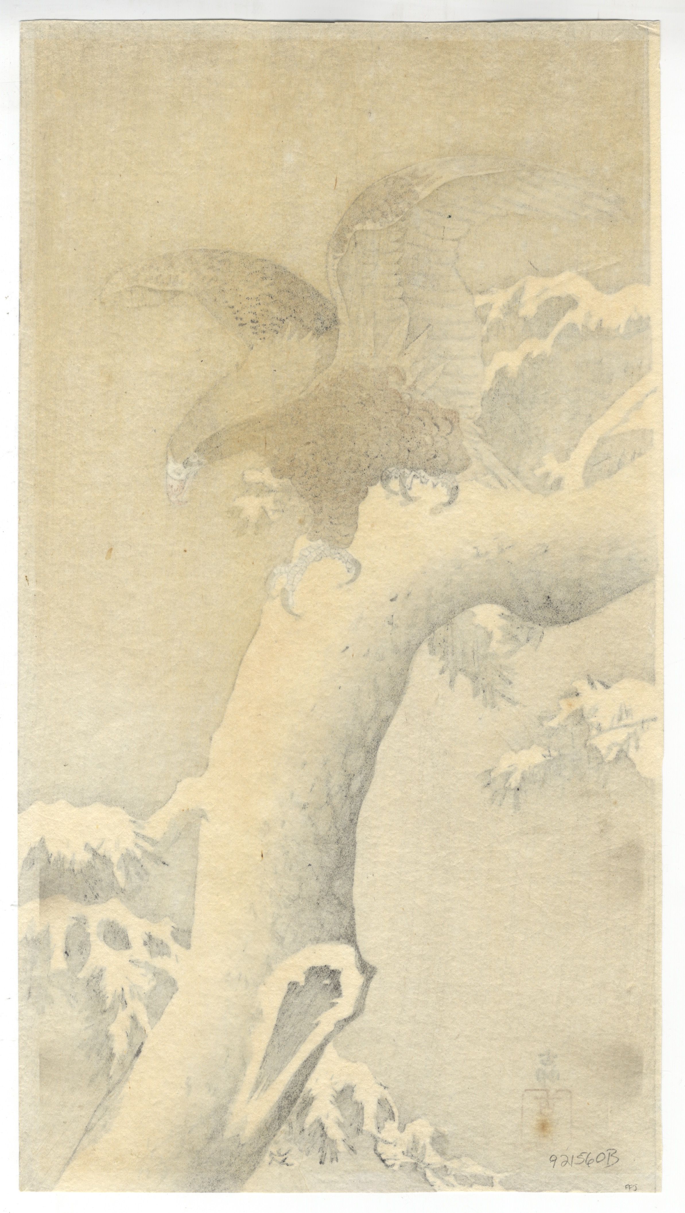 Koson, Eagle, Snowy Pine, Original Japanese Woodblock Print - Image 2 of 2