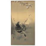 Koson Ohara, Pigeons, Original Japanese Woodblock Print