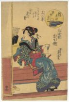 Eisen Keisai, Loyalty and Shopping, Original Japanese Woodblock Print