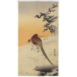Koson, Pheasants in the Snow, Original Japanese Woodblock Print