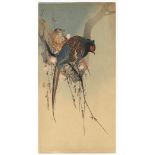 Koson Ohara, Pheasants, Cherry, Original Japanese Woodblock Print