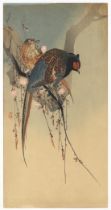 Koson Ohara, Pheasants, Cherry, Original Japanese Woodblock Print