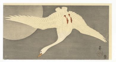Koson Ohara, Goose, Moon, Original Japanese Woodblock Print