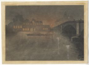 Markino, Putney Bridge, Original Japanese Woodblock Print