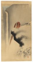 Koson Ohara, Pheasant in Snow, Original Japanese Woodblock Print