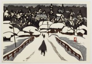 Kiyoshi Saito, Snow, Original Japanese Woodblock Print