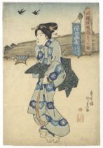 Kunisada I, Morning Visit to Temple, Original Japanese Woodblock Print