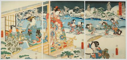 Toyokuni III, Hour of Snake, Genji, Original Japanese Woodblock Print