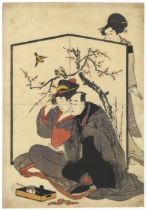 Utamaro Kitagawa, Young Lovers, Original Japanese Woodblock Print