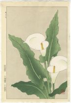 Shodo Kawarazaki, Calla Lillies, Original Japanese Woodblock Print