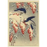 Koson, Flycatchers, Snow, Original Japanese Woodblock Print