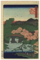 Hiroshige II, Edo, Cherry, Original Japanese Woodblock Print