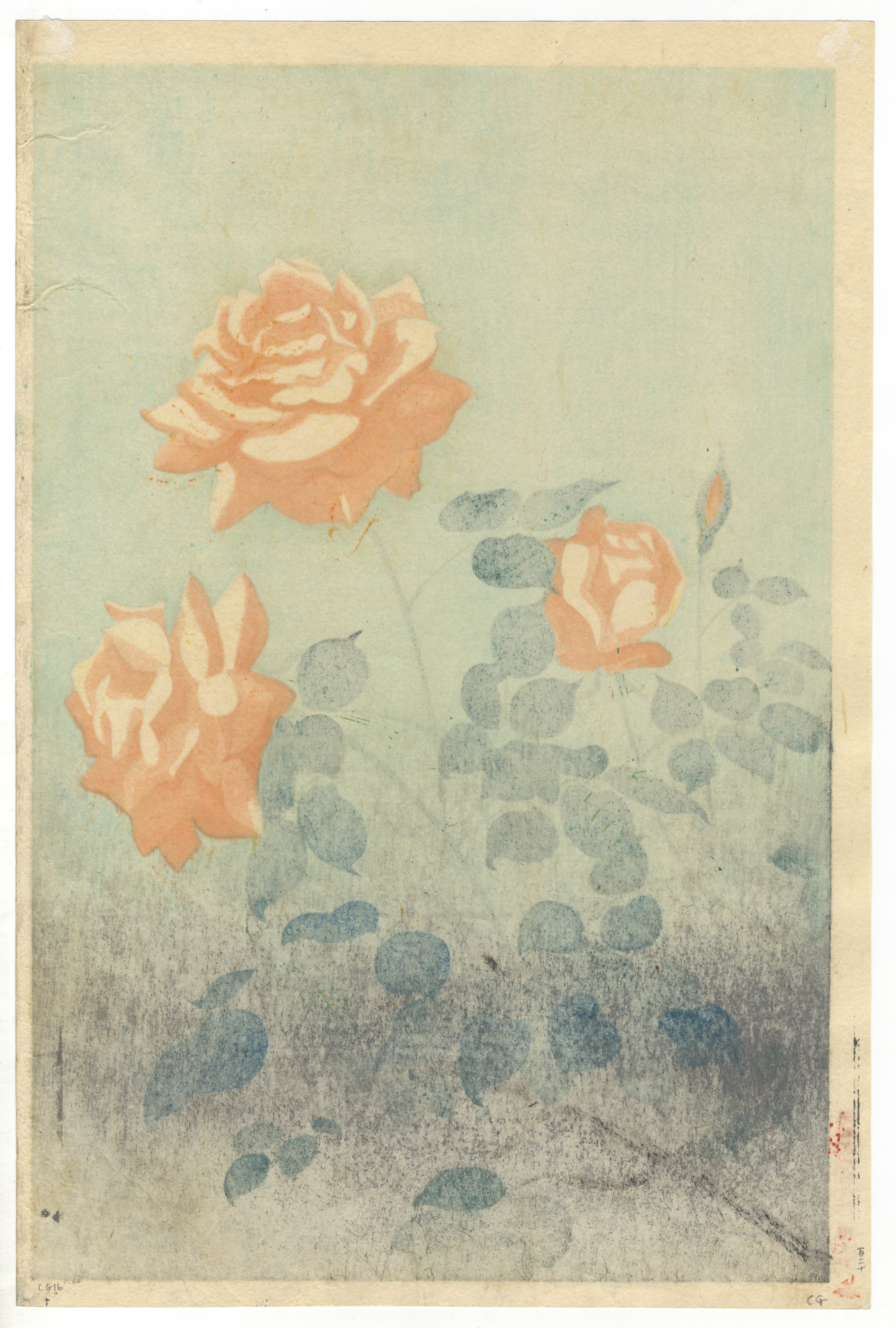 Bakufu Ono, Yellow Rose, Original Japanese Woodblock Print - Image 2 of 2