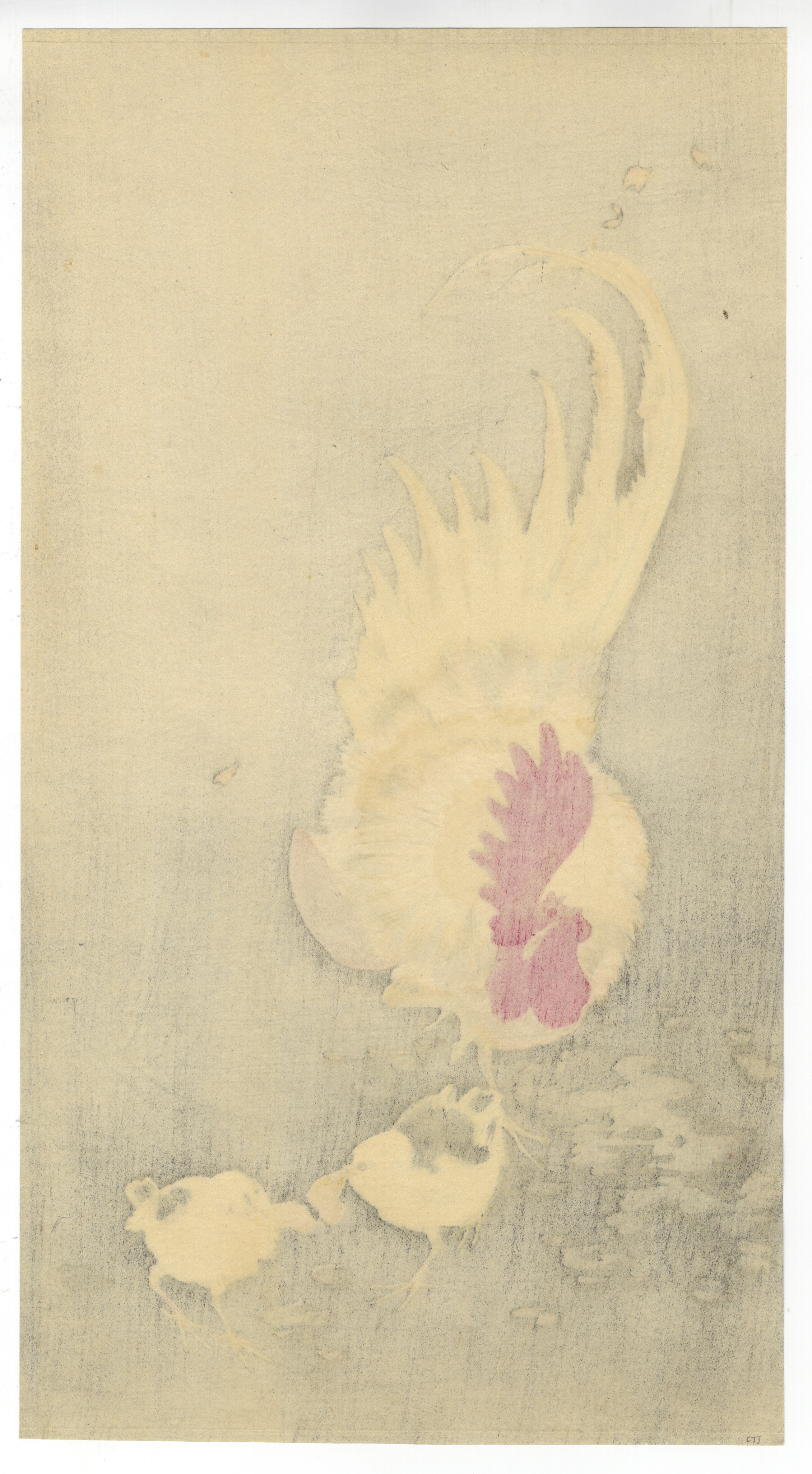 Koson Ohara, Rooster, Chick, Original Japanese Woodblock Print - Image 2 of 2