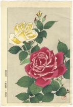 Shodo Kawarazaki, Rose, Original Japanese Woodblock Print