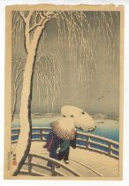 Koson, Snow, Original Japanese Woodblock Print
