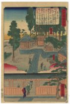 Hiroshige II, Edo, Temple, Original Japanese Woodblock Print