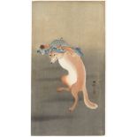 Koson Ohara, Dancing Fox, Original Japanese Woodblock Print