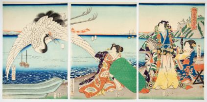 Fusatane Utagawa, Genji-e, Bijin, Original Japanese Woodblock Print