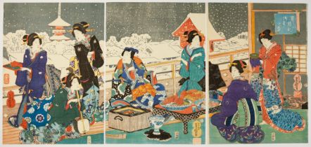 Yoshimori Utagawa, Azuma Genji, Snow, Original Japanese Woodblock Print
