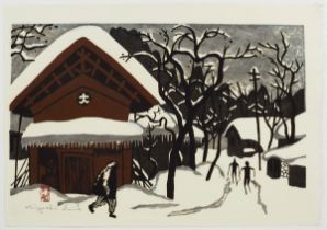 Kiyoshi Saito, Snow, Original Japanese Woodblock Print