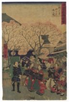 Hiroshige III, Cherry Trees, Original Japanese Woodblock Print