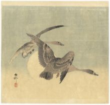 Koson, Two Geese, Original Japanese Woodblock Print