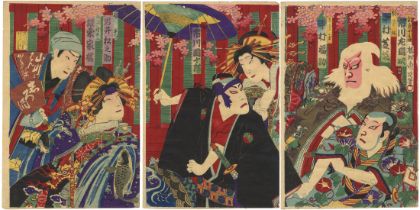 Chikanobu, Kabuki Play, Original Japanese Woodblock Print