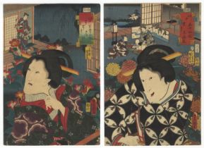 Toyokuni III, Set of 2, Original Japanese Woodblock Print