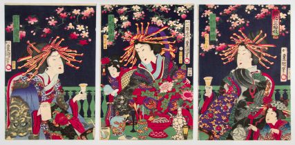 Kunisada II, Three Top Courtesans, Original Japanese Woodblock Print