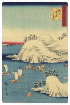 Hiroshige II, Muro Harbor, Original Japanese Woodblock Print