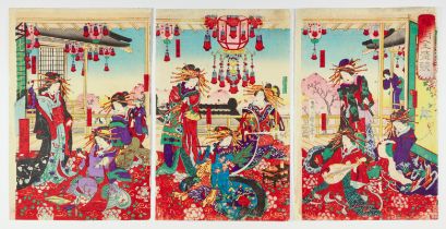 Chikamitsu, Top Courtesans, Original Japanese Woodblock Print
