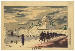 Kiyochika, Morning After Snow, Original Japanese Woodblock Print