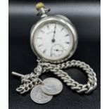 American Watch Company Waltham goliath pocket watch, 60mm case, enamel dial with Roman and Arabic