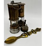 Thomas & Williams of Aberdare brass Welsh Miners lamp, 15cm high, with further interesting looking