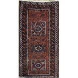 Antique Hamadan rug, intricate decoration, brown ground, 190 x 95cm