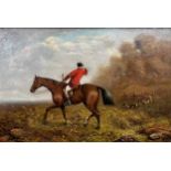 19th century school - Huntsman on horseback with hounds, monogrammed PM?, oil on canvas, 30 x