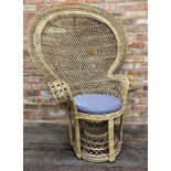 Large vintage wicker and rattan peacock chair, 148cm high x 111cm wide