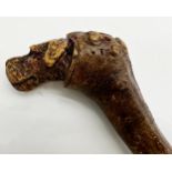 Carved hound head walking stick, 82cm long