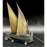 Eastern white metal (untested) study of a junk ship, 21cm high, 4oz approx