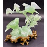 Chinese jade two birds on branches, bespoke stand, 19m high