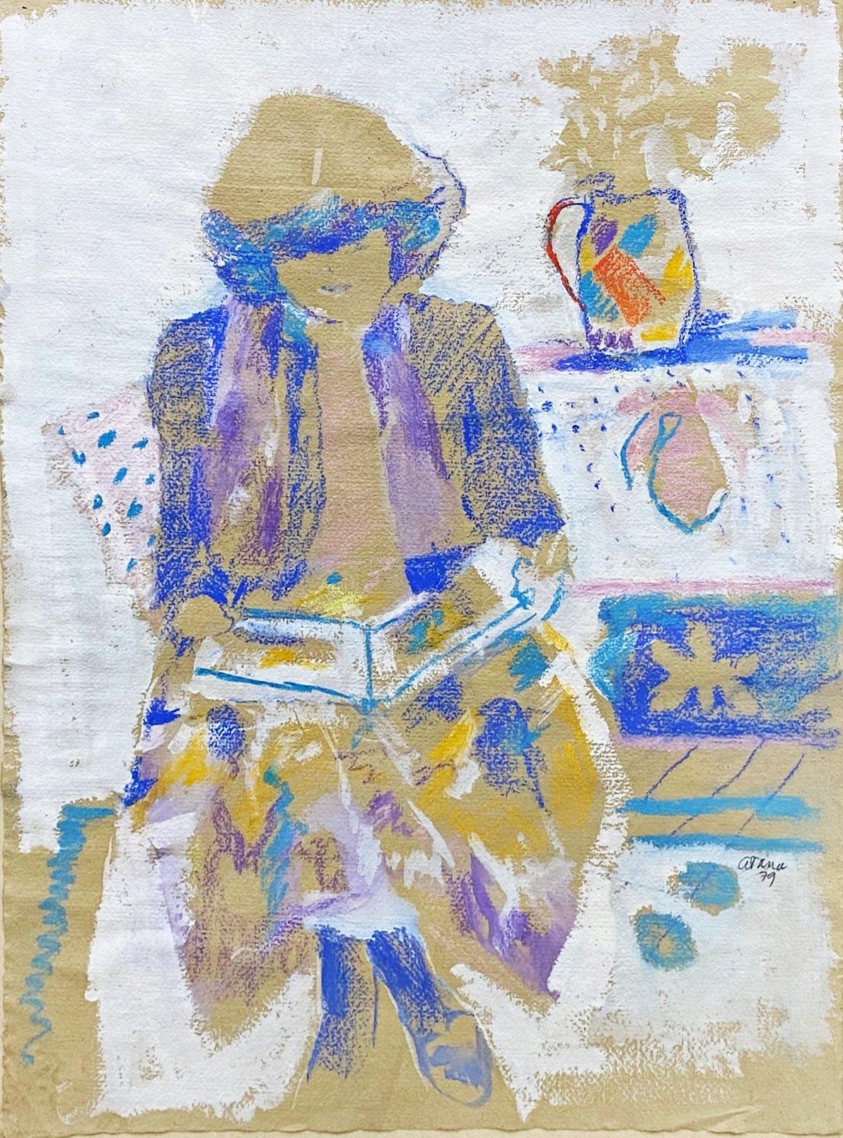 Andrea Tana (born 1942, American) - lady sat reading, signed and dated '79, pastel, 78 x 56cm,