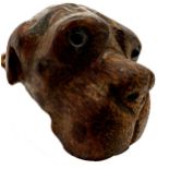 19th century Malacca carved bulldog head walking stick, with inset glass eyes, 90cm long