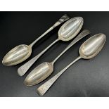 Three Georgian silver table spoons with a later example, 8oz approx (4)