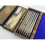 Good oak cased seven day cut throat razor set by L Mortimer of Cambridge, each razor inscribed