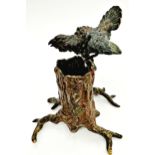 Franz Bergman Austrian cold painted bronze study of a capercaillie on a tree stump, possibly a spill