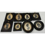 19th century school - eight silhouette portrait miniatures, many inscribed verso, all framed (8)
