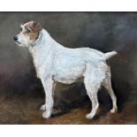 John Emms (1844-1912) - Portrait of a standing Jack Russell Terrier, unsigned, oil on board, 19 x