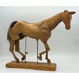 Large early 20th century fruitwood artists horse maquette, articulated neck and limbs, real horse
