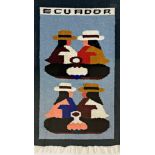 Ecuadorian woolwork panel in the manner of Olga Fisch, with two pairs of opposing figures, 73 x